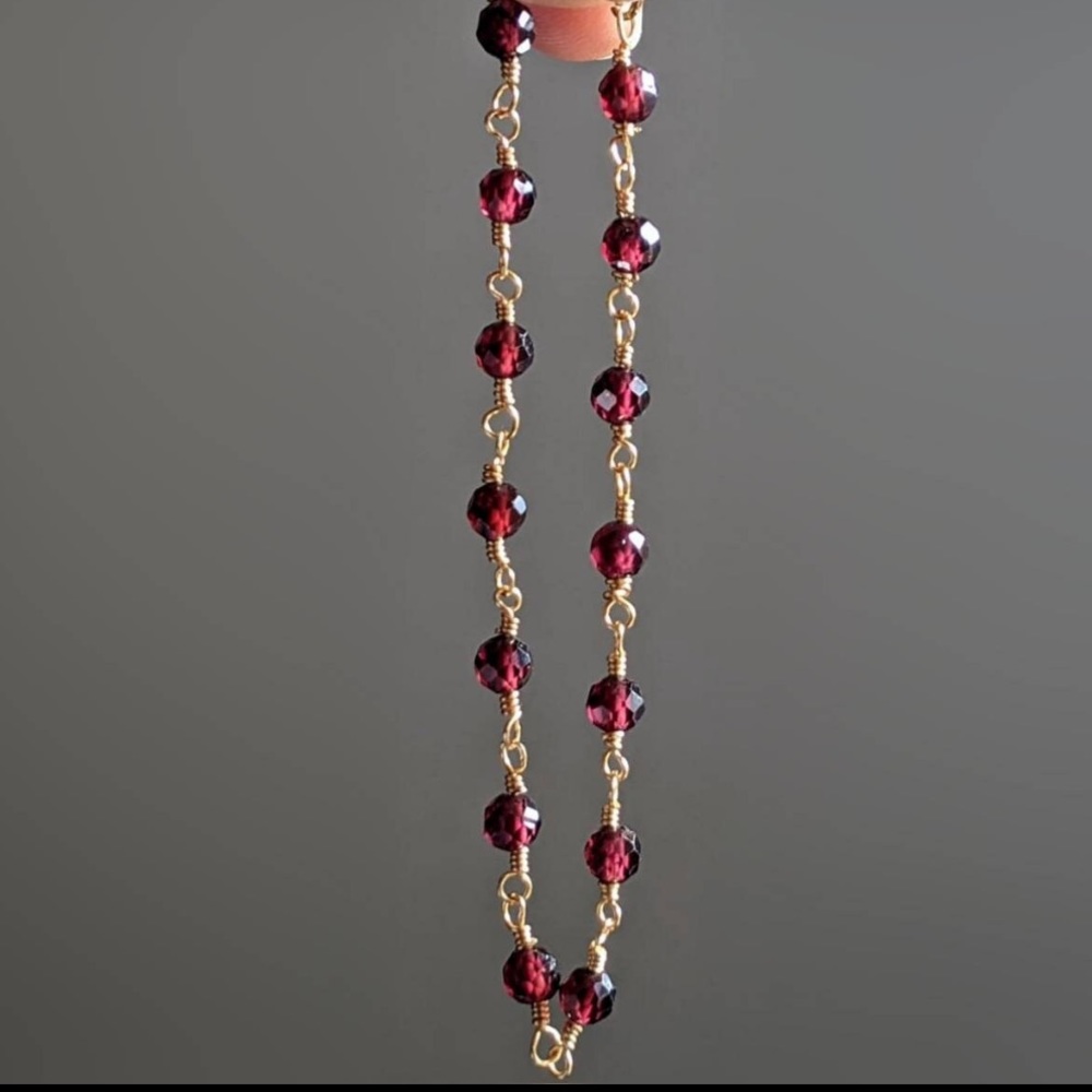 Garnet Bracelet 14k Gold filled Red Stone Beaded bracelet